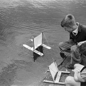 Children Sailing Toy Yachts on Round Pond Print 1947 Children Sailing Toy Yachts on Round Pond Print 1947