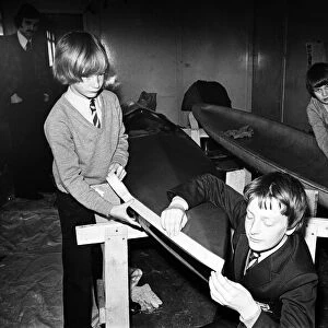 Children at Sarah Metcalfe School build a canoe in Wood shop class, Middlesbrough