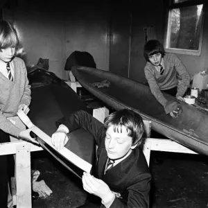Children at Sarah Metcalfe School build a canoe in Wood shop class, Middlesbrough Children at Sarah Metcalfe School build a canoe in Wood shop class, Middlesbrough