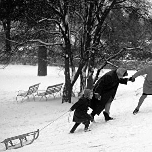 Children sledging at The Grove, Keniworth Road, Coventry. 3rd January 1963