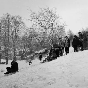 Children sledging in Stoke Park, Bristol 31st December 1961 Children sledging in Stoke Park, Bristol 31st December 1961