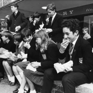 Childrens at St Augustines secondary school in Hugton, eat sandwiches Childrens at St Augustines secondary school in Hugton, eat sandwiches