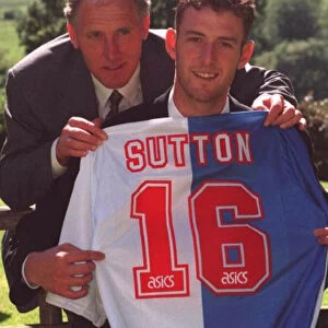 Chris Sutton with his dad Mike Sutton after signing for Blackburn Rovers football club