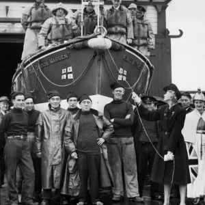 Print of a lifeboat christening ceremony