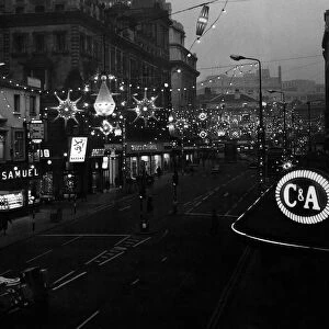 Christmas lights in Church Street Liverpool, Merseyside, 13th December 1968