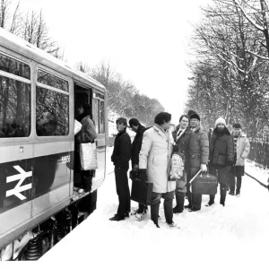 Christmas Shoppers on British Rail Pacer Train Print 1985