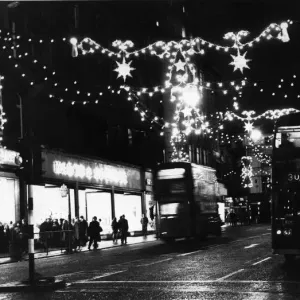 Christmas Street Lights on Church Street, Liverpool Print 1969