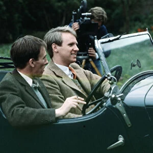 Christopher Timothy and Peter Davison on the set of "All Creatures Great and Small