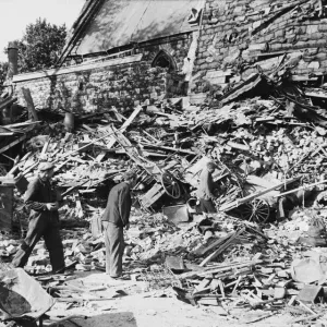 A church at Bow, near Bow Church, cut in half, during World War II. 2nd August 1944