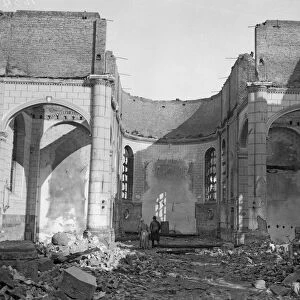 The church at Capelle aux Bois burnt out after being shelled by the Germans