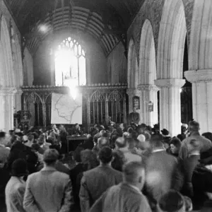 Church meeting before villagers evacuate to allow American army manouvres Church meeting before villagers evacuate to allow American army manouvres