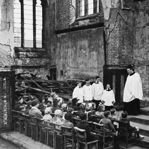A church service conducted at St. Bartholomews Church in London. 20th April 1942