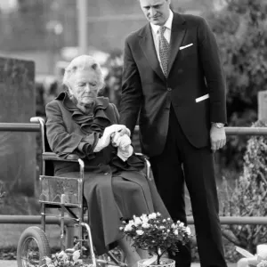 Churchill memorial service, at Bladon Church, Oxon. Lady Spencer-Churchill with her Churchill memorial service, at Bladon Church, Oxon. Lady Spencer-Churchill with her