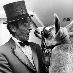 Circus Ringmaster John Moore with Friendly Llama Print 1977 Circus Ringmaster John Moore with Friendly Llama Print 1977