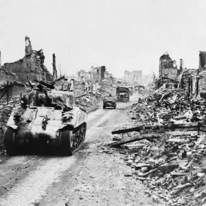 Print of Allied Convoy in Duren, April 1945 Print of Allied Convoy in Duren, April 1945