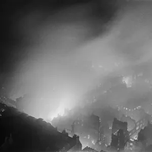 The City of London ablaze seen from the roof of the Northern facade of St Paul The City of London ablaze seen from the roof of the Northern facade of St Paul