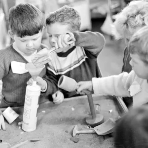 Classroom scene shows children playing in the sandpit at Ravensdale Infants school Classroom scene shows children playing in the sandpit at Ravensdale Infants school