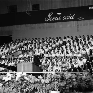 Cliff Richard attends the Billy Graham service at Earls Court. 16th June 1966 Cliff Richard attends the Billy Graham service at Earls Court. 16th June 1966