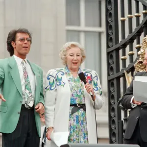 Cliff Richard, Dame Vera Lynn and Harry Secombe, singing for the crowds gathered Cliff Richard, Dame Vera Lynn and Harry Secombe, singing for the crowds gathered