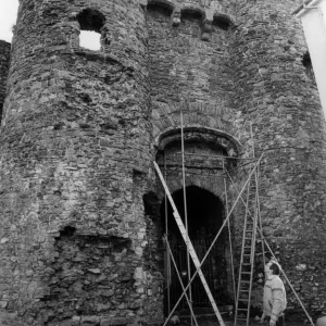 Closed gateway at Carmarthen Castle, Wales, 22nd January 1985