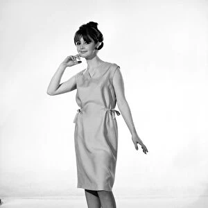 Clothing: Fashion: Dress: Draw string dress modelled by Carol Hartley. 1966 B1897-002