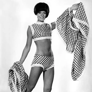 Clothing Misc. 1966: Marilyn Rickard modelling Ginham beachwear suit. May 1966 P006688