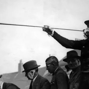 The coach horn is blown by Mr Spence for the riding of the Yarm fair