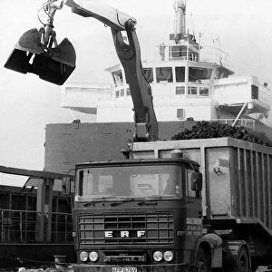Coal being imported. Thousands of tons of coal being unloaded at the tiny Essex port of