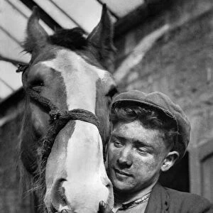 Coal miner with Irar his pit pony. October 1946 P017669