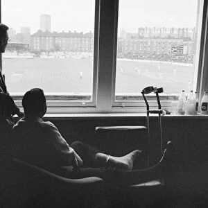 Colin Cowdrey out of hospital watching cricket at The Oval with Leslie Ames