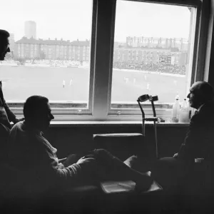 Colin Cowdrey out of hospital watching cricket at The Oval with Leslie Ames