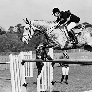 Columbus the horse of princess Anne clearing an obsticale in the show jumping section of