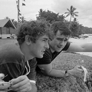 Comedian, actor and publisher Peter Cook with Dudley Moore a holiday in Grenada