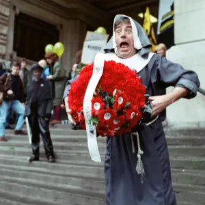 Comedian and actor Terry Jones takes part in a rail tunnel protest outside Waterloo Comedian and actor Terry Jones takes part in a rail tunnel protest outside Waterloo