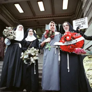 Comedian and actor Terry Jones takes part in a rail tunnel protest outside Waterloo Comedian and actor Terry Jones takes part in a rail tunnel protest outside Waterloo