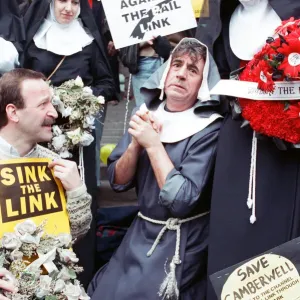 Comedian and actor Terry Jones takes part in a rail tunnel protest outside Waterloo Comedian and actor Terry Jones takes part in a rail tunnel protest outside Waterloo