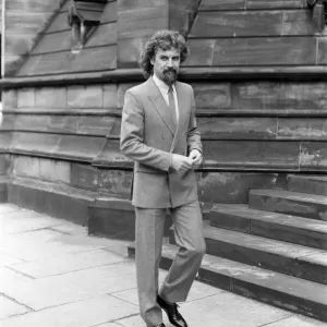 Black and white Print of Billy Connolly leaving Court of Session in Edinburgh