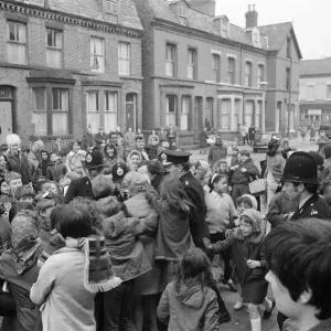Comedian Ken Dodd opens flats in Ducie Street and Beaconsfield Street, Toxteth, Liverpool