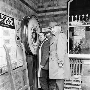 Comedians Ronnie Corbett and Ronnie Barker at Cowden Railway station near Edenbridge in