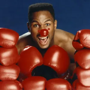 Comic relief. Lennox Lewis. Red nose day. March 1991 P017764 Comic relief. Lennox Lewis. Red nose day. March 1991 P017764