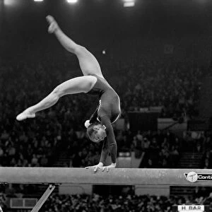Competitor on the beam in the "Champions All"Gymnastics Competition