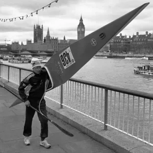 Competitor on the South Bank, Thames Canoe Race Print 1987