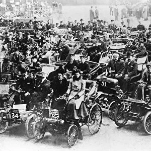 Competitors in the Automobile Club 1000 miles trial seen here at Olympia circa 1904
