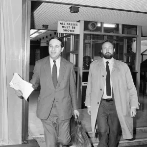 Conservative Cabinet Minister Leon Brittan leaving the Department of Trade
