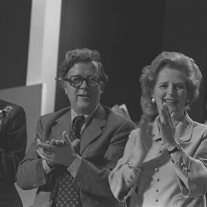 Conservative Party Conference 1977. Geoffrey Howe and Margaret Thatcher applaud