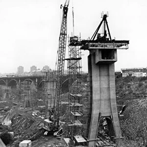 Construction of the Ouseburn Viaduct, Tyneside Metro. 9th November 1977