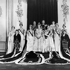 Coronation of Queen Elizabeth II. The Royal Family in their robes after the Coronation