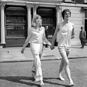 A couple model psychedelic underwear in Knightsbridge. May 1967 X4361-003