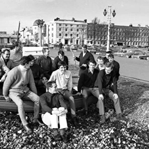 Coventry City Football Club players relax on the beach at Worthing after a gruelling