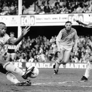 Coventry Citys player, Cyrille Regis is off target from a scoring chance as Coventry Citys player, Cyrille Regis is off target from a scoring chance as